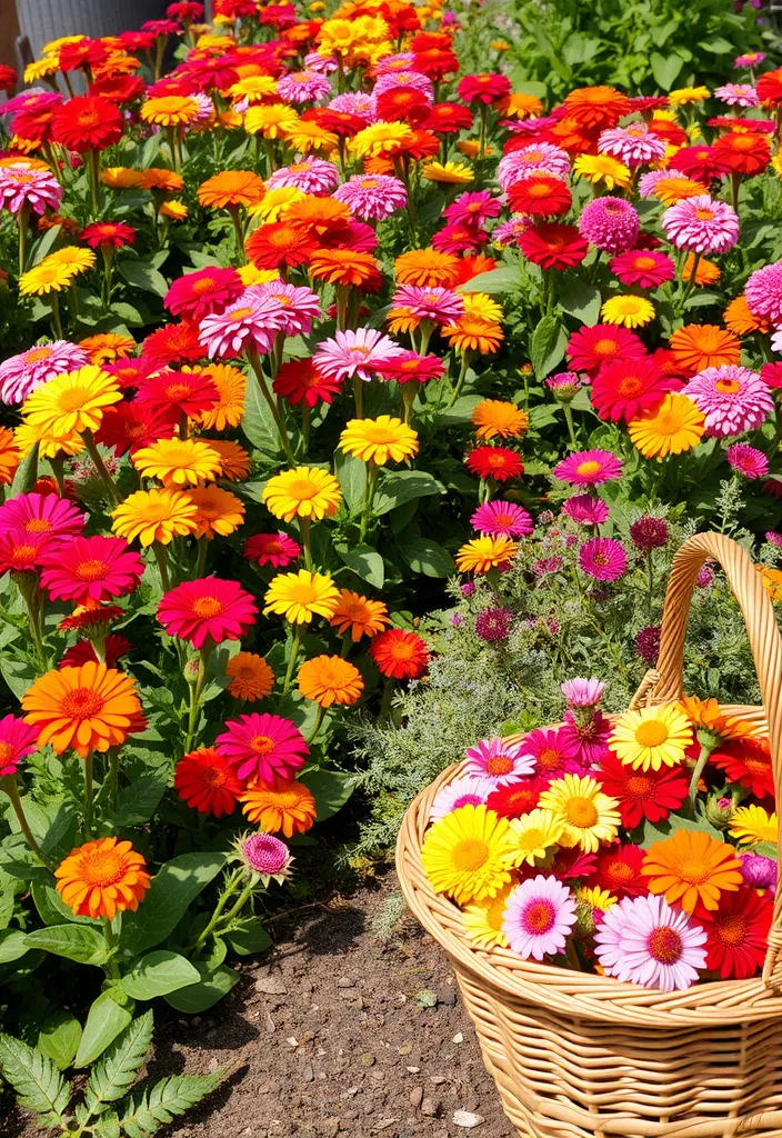 15 Stunning Zinnia and Marigold Garden Combos - 15. Colorful Cut Flower Garden