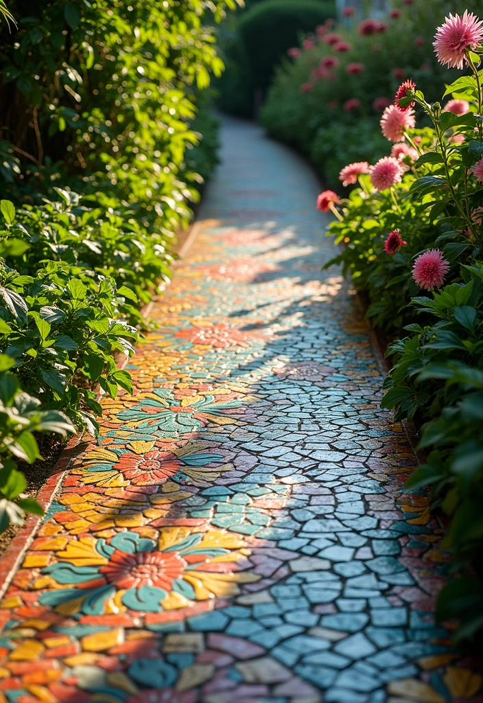 15 Backyard Walkway Ideas to Transform Your Garden - 7. Mosaic Tile Walkways