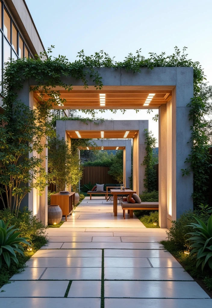 20 Modern Backyard Landscaping Ideas - 13. Modern Pergolas