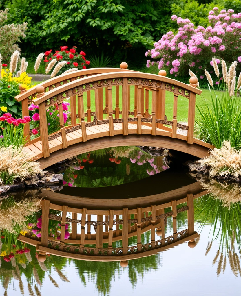 18 Best Wooden Walkway Designs for Backyard Landscaping - 3. Curved Wooden Bridges