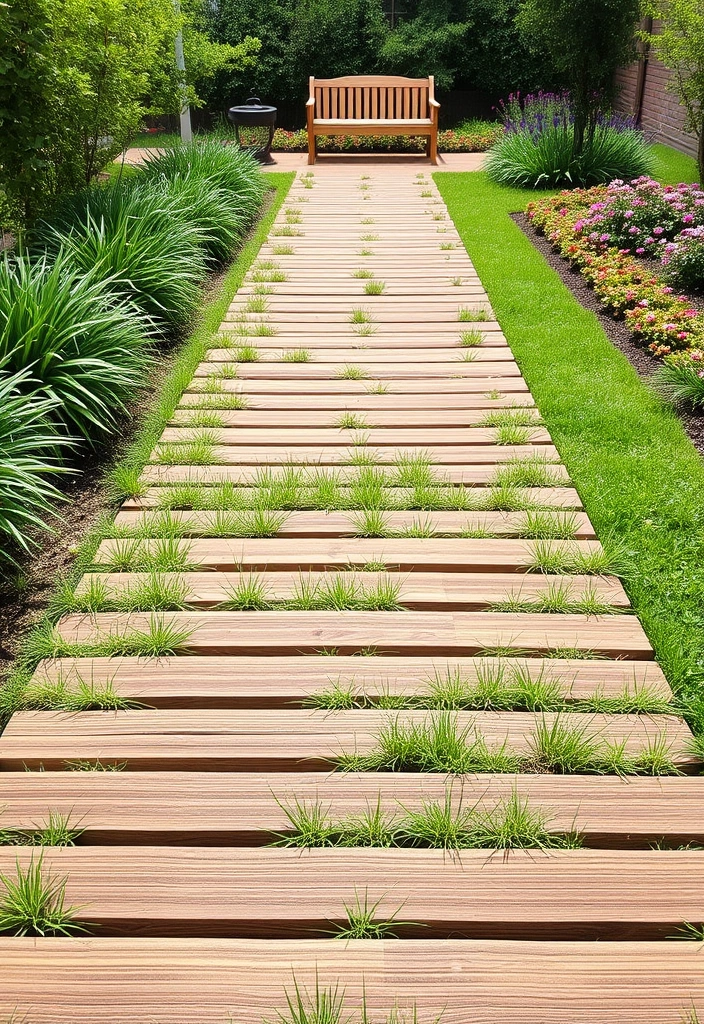 18 Best Wooden Walkway Designs for Backyard Landscaping - 5. Wooden Slat Pathways