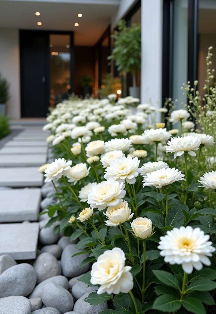 8 Front Flower Bed Ideas to Inspire - 3. Monochromatic Elegance