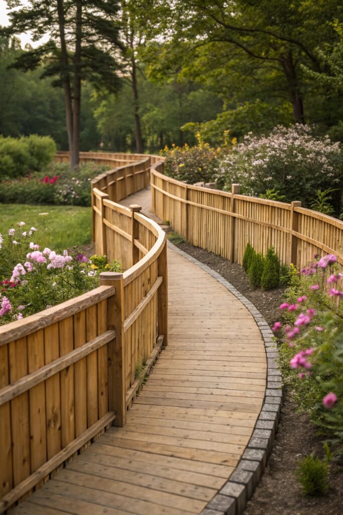 20 Wood and Wire Fence Design Ideas for Your Garden - 12. Curved Wooden Fence