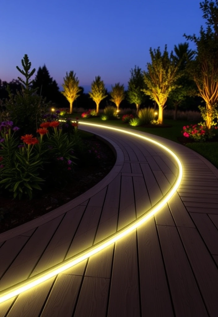 18 Best Wooden Walkway Designs for Backyard Landscaping - 12. Wooden Pathways with Integrated Lighting