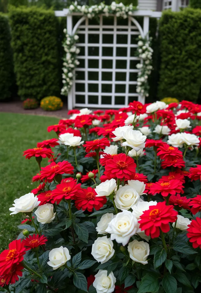 12 Easy Zinnia and Rose Garden Combinations - 4. Classic Red and White