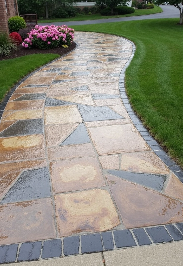 17 Modern Driveway Design Ideas - 8. Artistic Stamped Concrete