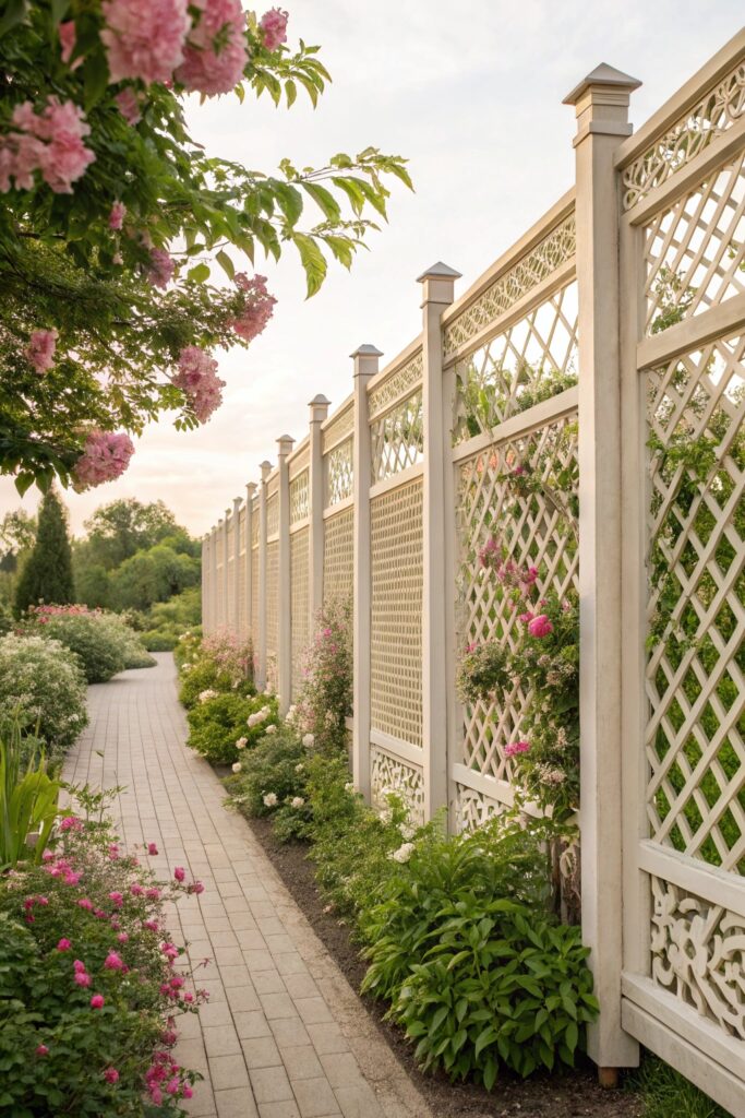 20 Wood and Wire Fence Design Ideas for Your Garden - 9. Decorative Lattice Fence