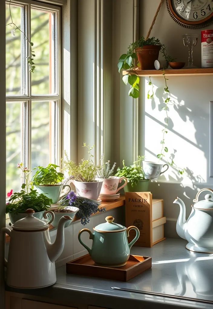 12 Indoor Window Herb Planter Ideas for Any Kitchen Space - 10. Vintage Teacup Herb Garden