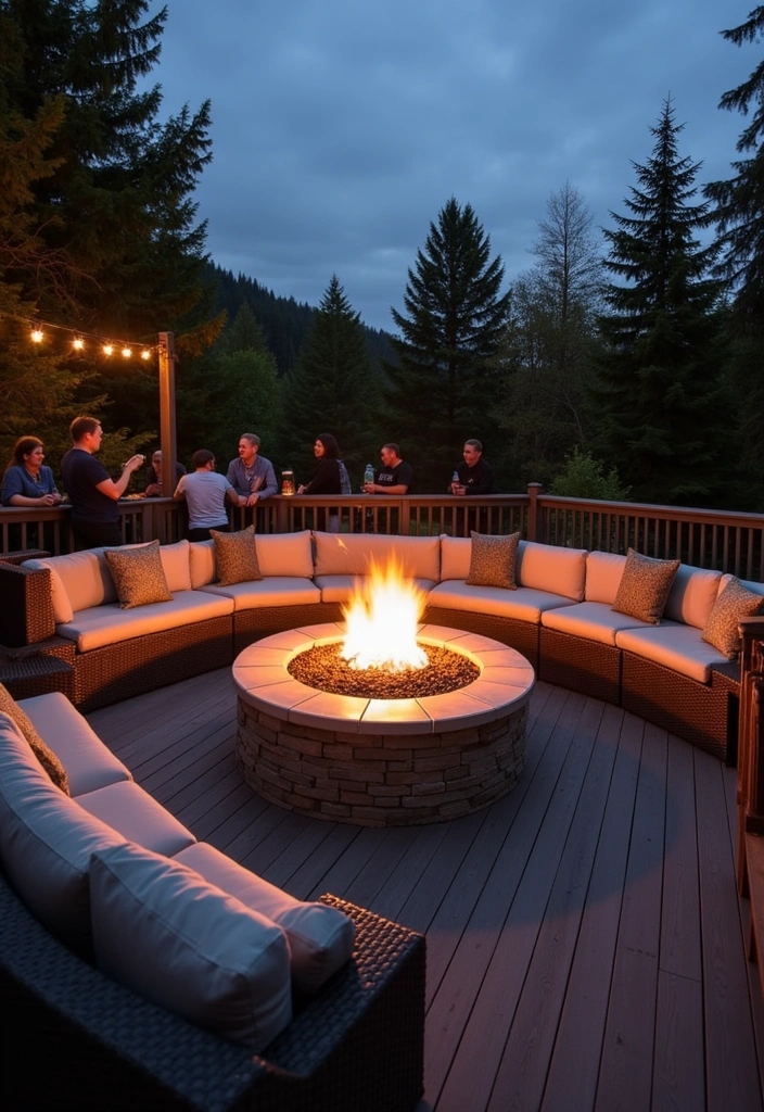 18 Deck Fire Pit Ideas for Cozy Nights - 15. Custom Built-In Fire Pit