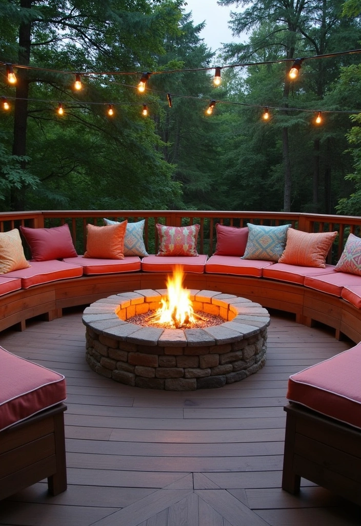 18 Deck Fire Pit Ideas for Cozy Nights - 3. Fire Pit with Built-in Seating