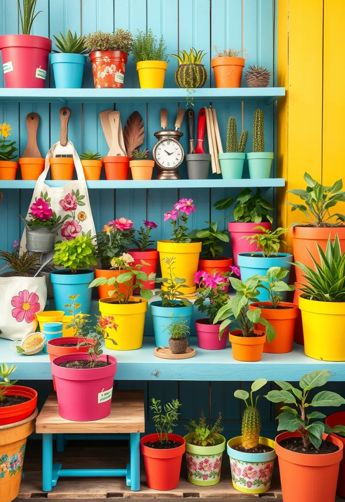 15 Cute Garden Aesthetic Ideas to Transform Your Space - 8. Colorful Potting Station