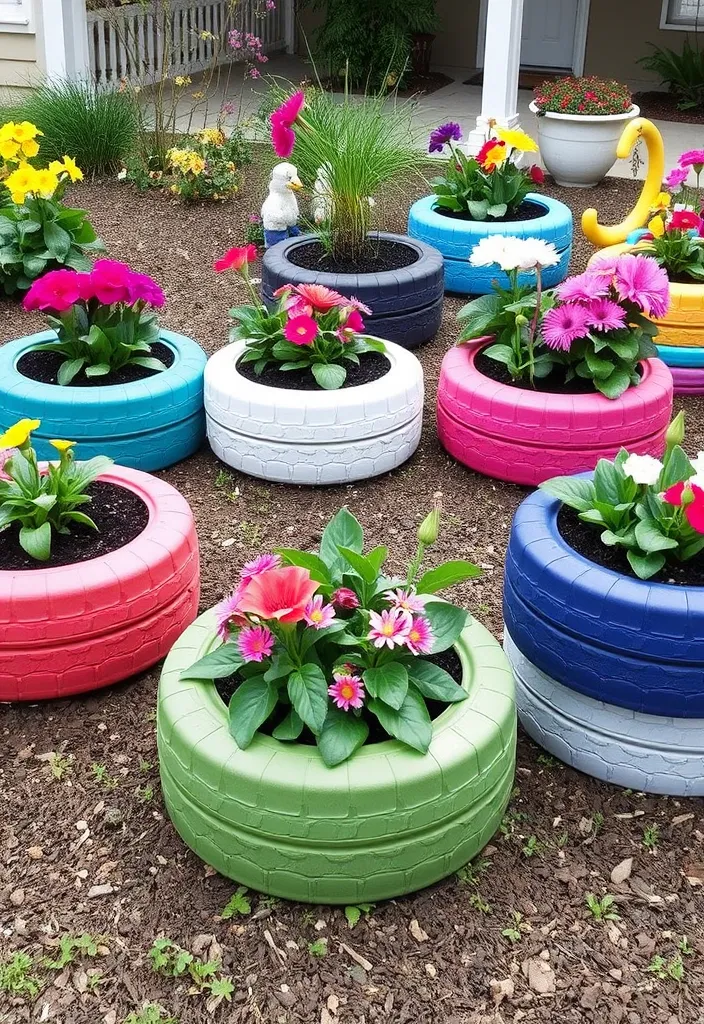 14 DIY Self-Watering Planters That Will Make Your Outdoor Space Thrive! - 6. Recycled Tire Planters