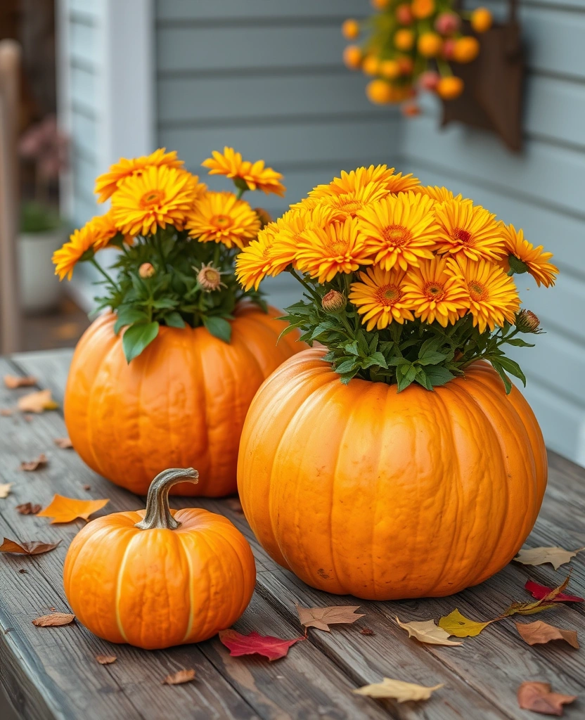 16 Fall Garden Decor Ideas to Inspire - 1. Pumpkin Planters