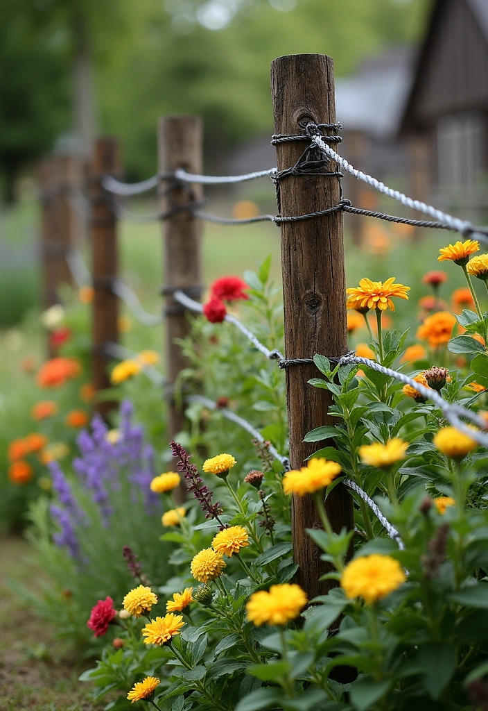 20 Wood and Wire Fence Design Ideas for Your Garden - 3. Twisted Wire and Wood Combo