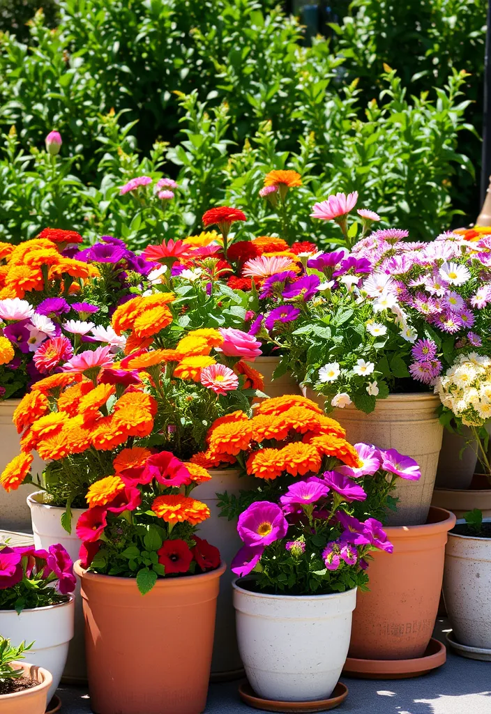 12 Container Meditation Garden Ideas for Peaceful Spaces  - 4. Colorful Flower Containers