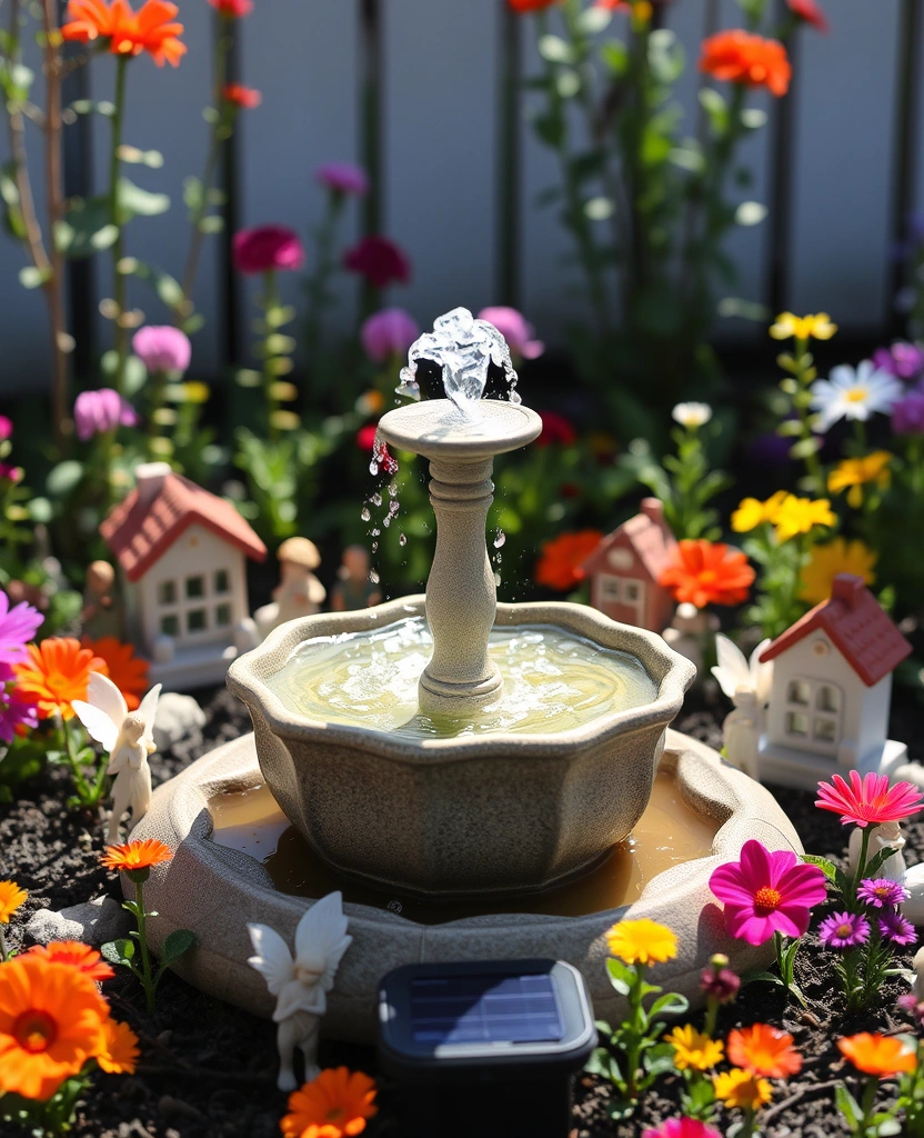 20 DIY Solar Fountain Ideas to Transform Your Garden - 3. Whimsical Fairy Garden Fountain