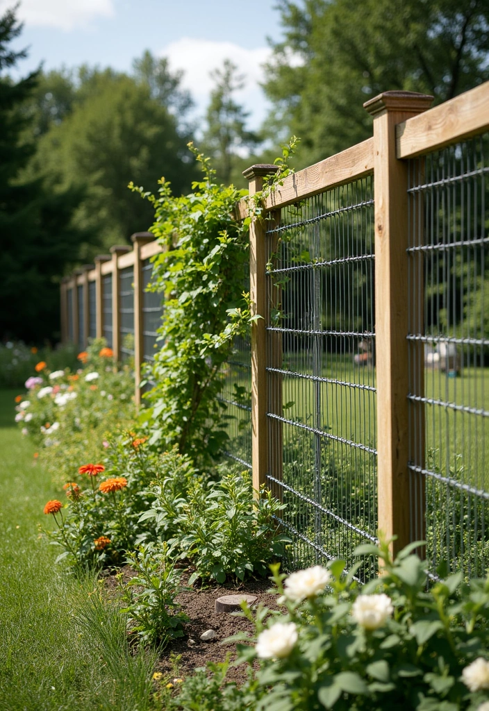 20 Wood and Wire Fence Design Ideas for Your Garden - 7. Natural Wood and Wire Fence