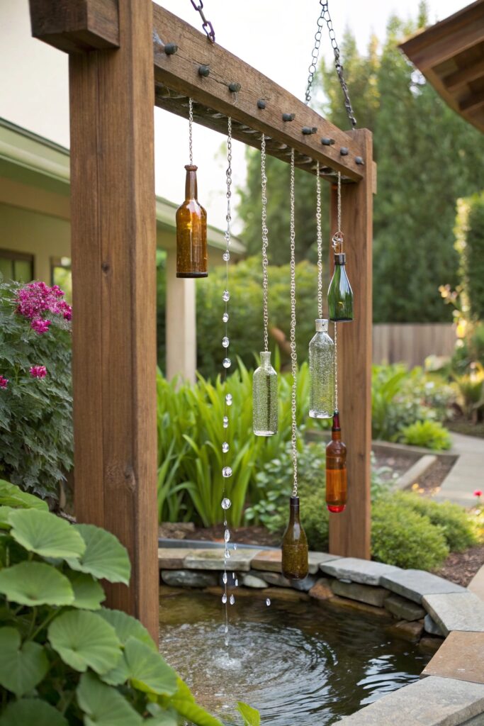 20 DIY Solar Fountain Ideas to Transform Your Garden - 20. Hanging Bottle Fountain