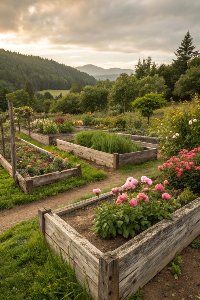 20 Garden Border Ideas for Curb Appeal - 6. Rustic Wooden Borders