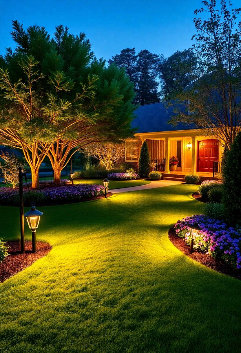 beautiful yard night lights