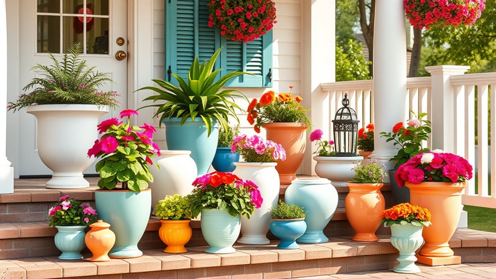 colorful ceramic garden pots