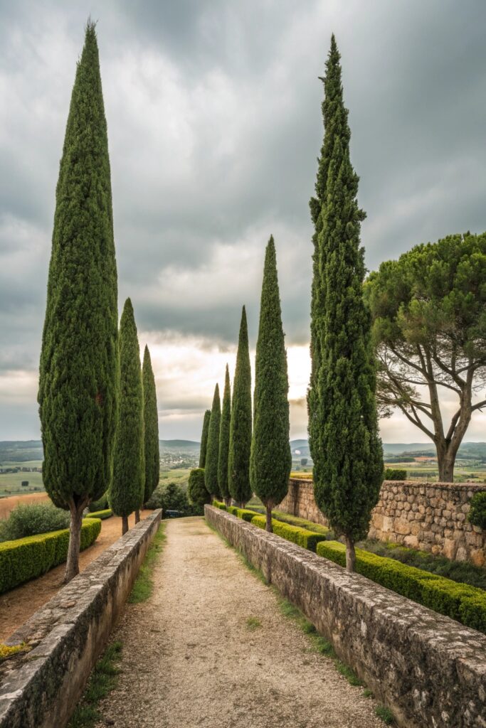 beautiful landscaping with cypress