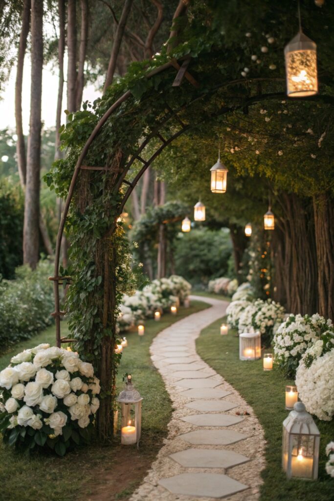 beautifully decorated garden pathway