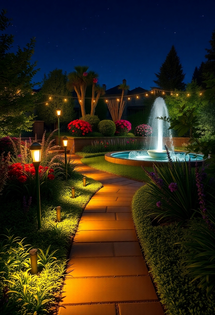 garden lights at night