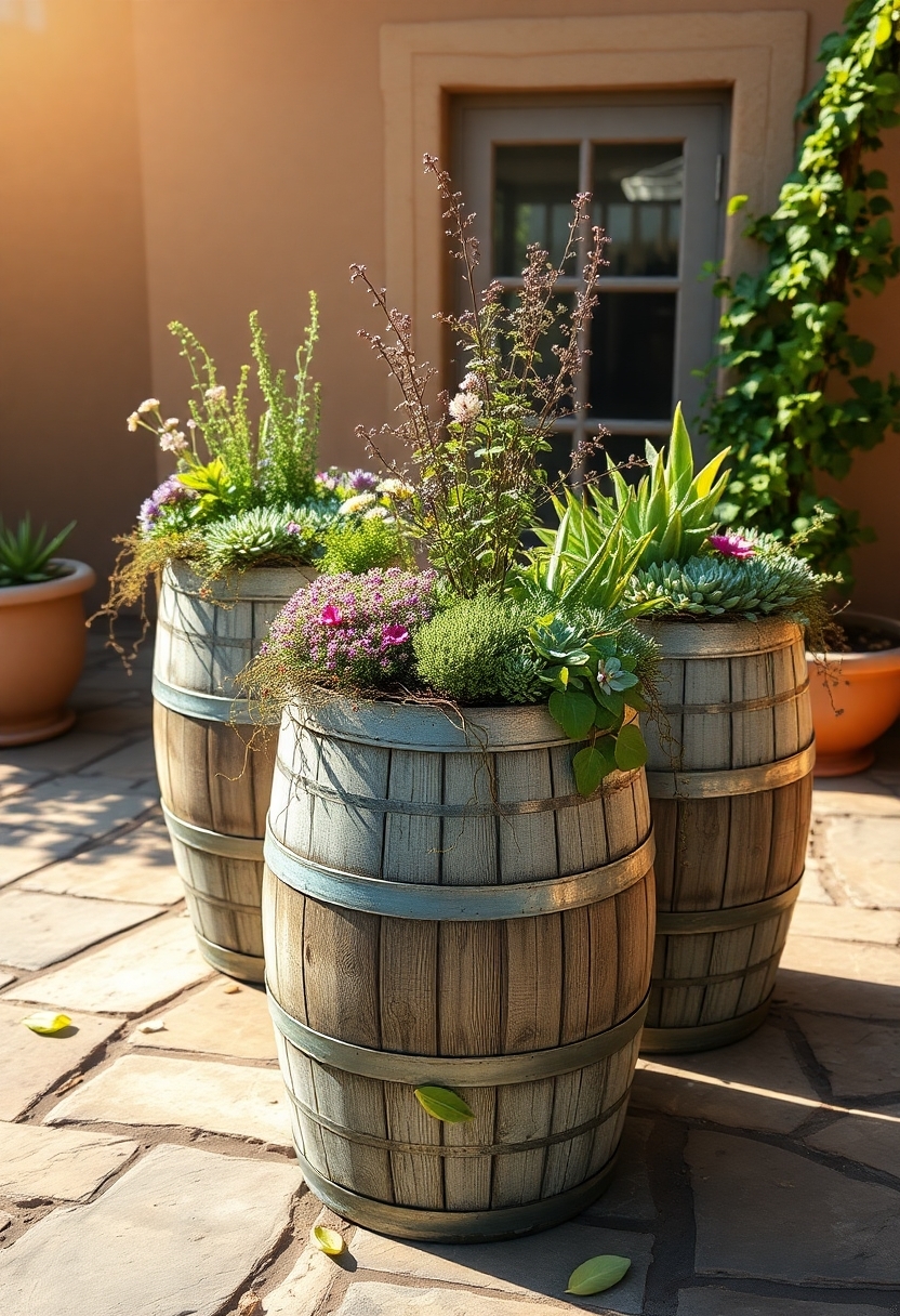 gardens in whiskey barrels