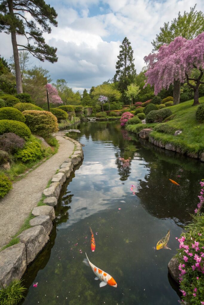 serene water garden scenes