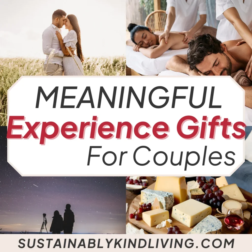 4 photos of different experience gifts for couples with text "meaningful experience gifts for couples". 