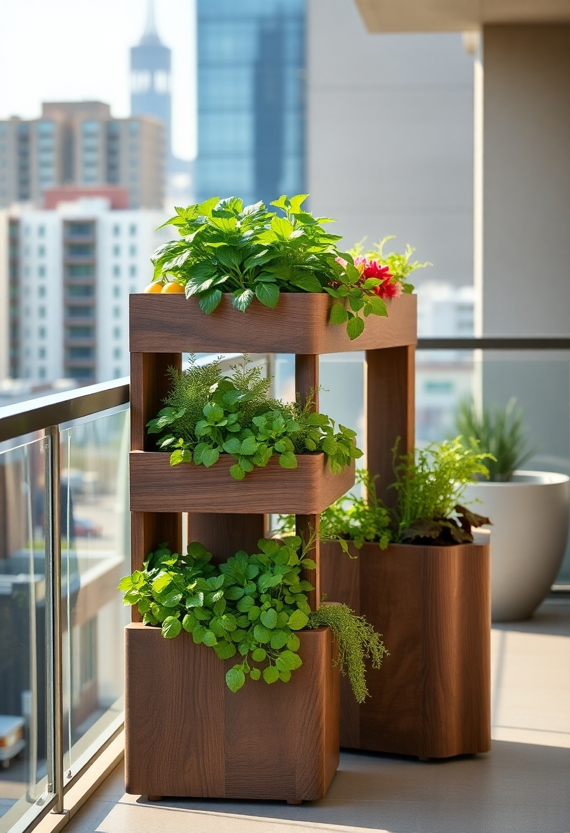 plants in layered boxes