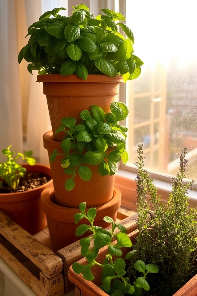 compact windowsill herb gardens