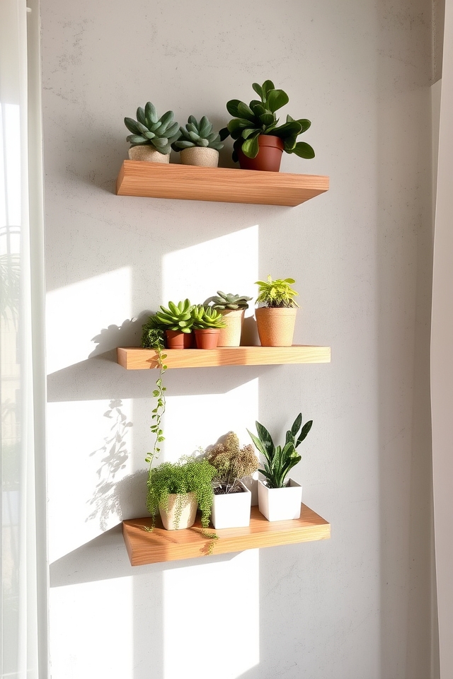 floating shelves for plant storage