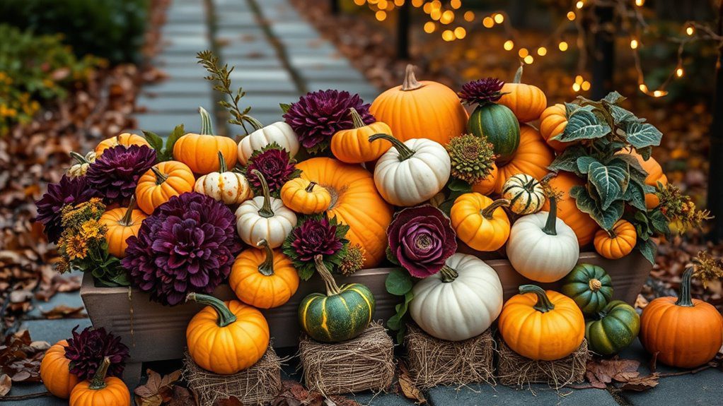 autumnal pumpkin and gourd display