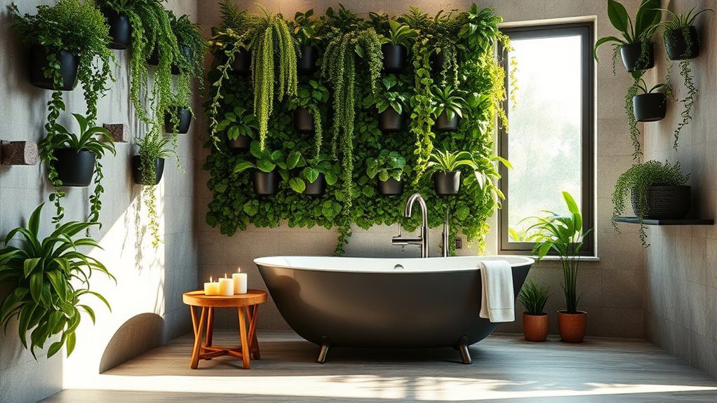 bathroom lush plant wall