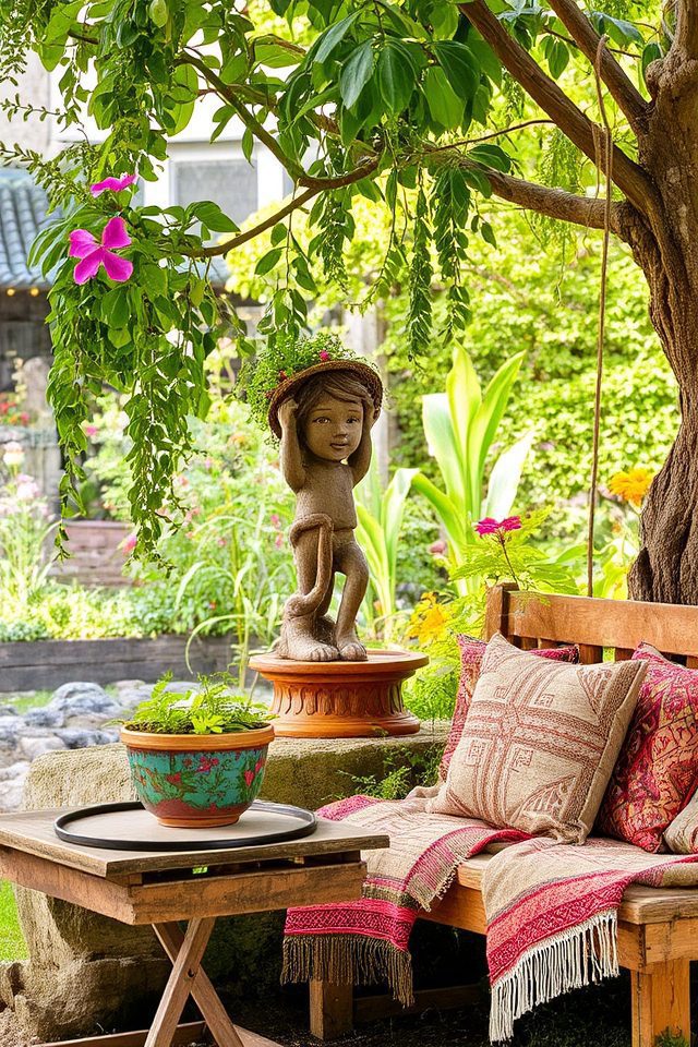 boho garden focal features