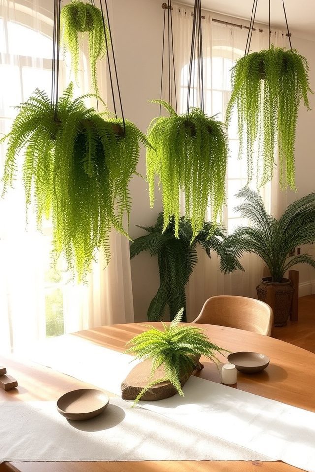 cascading ferns enhance dining