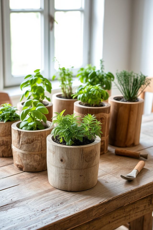 charming natural wooden pots