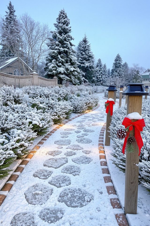 charming snowy garden pathway