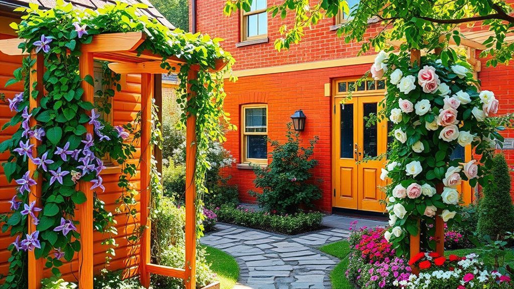 climbing plants on trellises