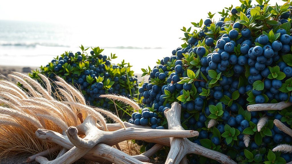 coastal garden with blueberries