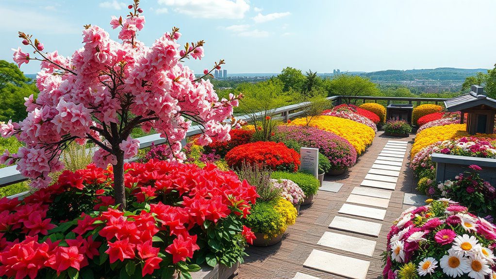 colorful blooming rooftop garden