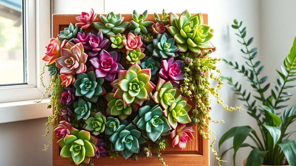 colorful indoor succulent arrangement