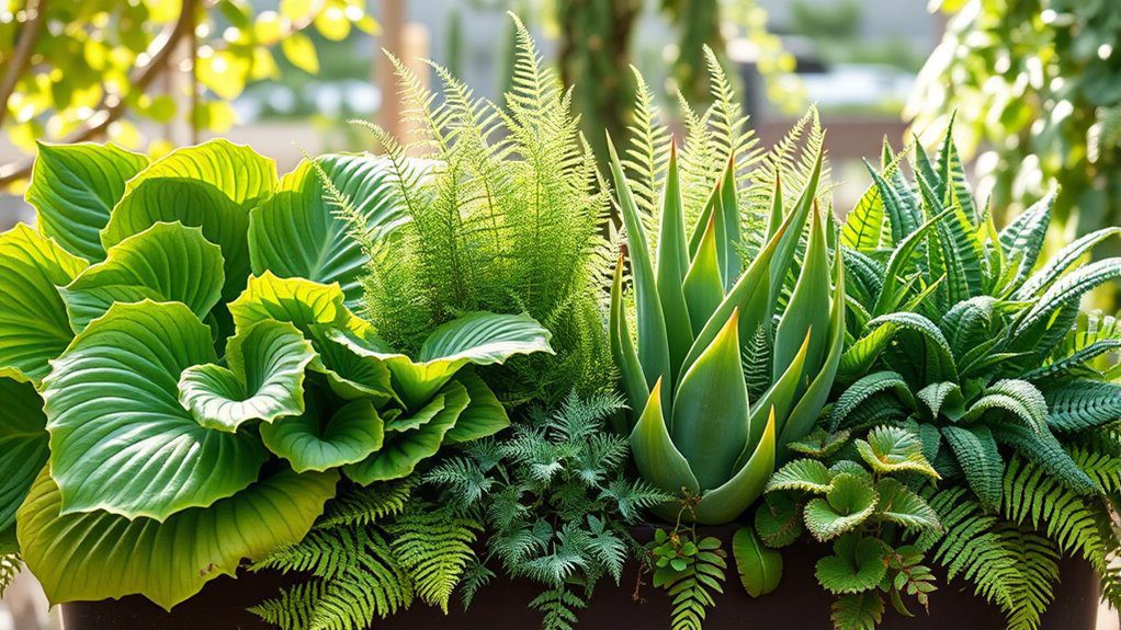 contrasting textured plant arrangements