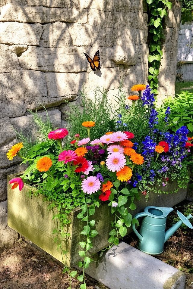 cottage garden trough arrangements