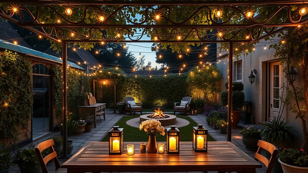 cozy backyard lighting accents