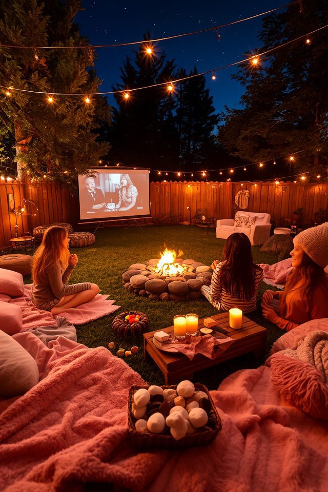 cozy backyard sleepover setup
