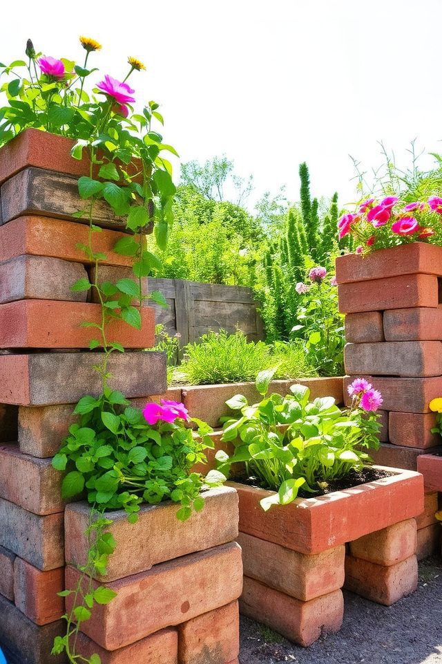 creative rustic brick planters