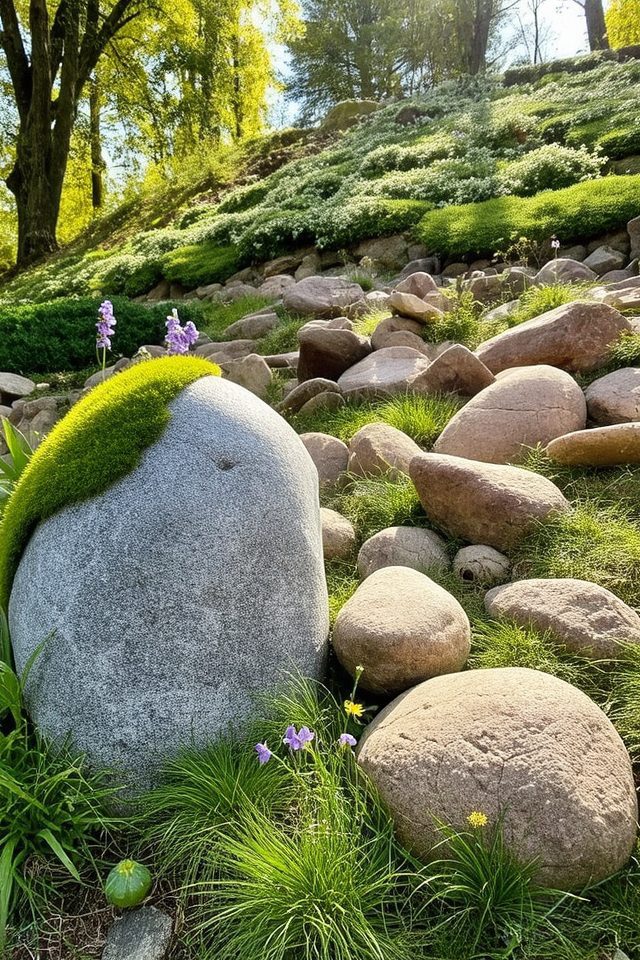decorative boulders enhance landscaping